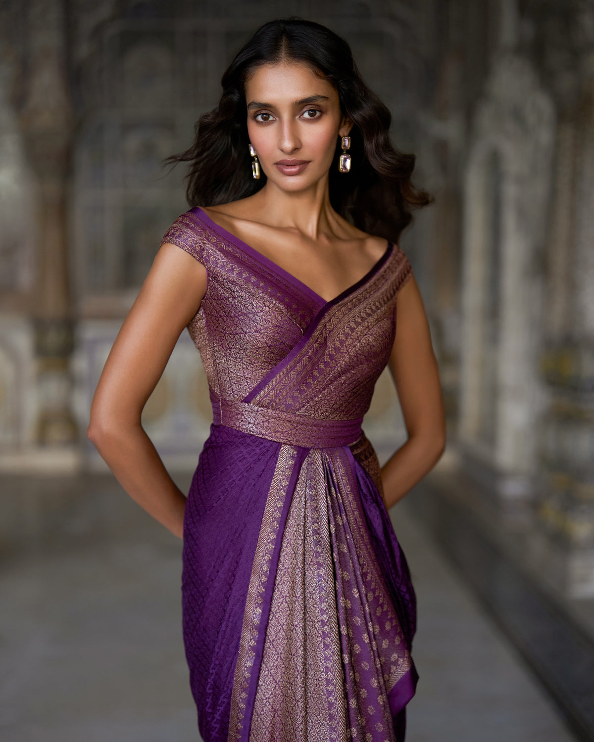 Amethyst Brocade Sari Gown