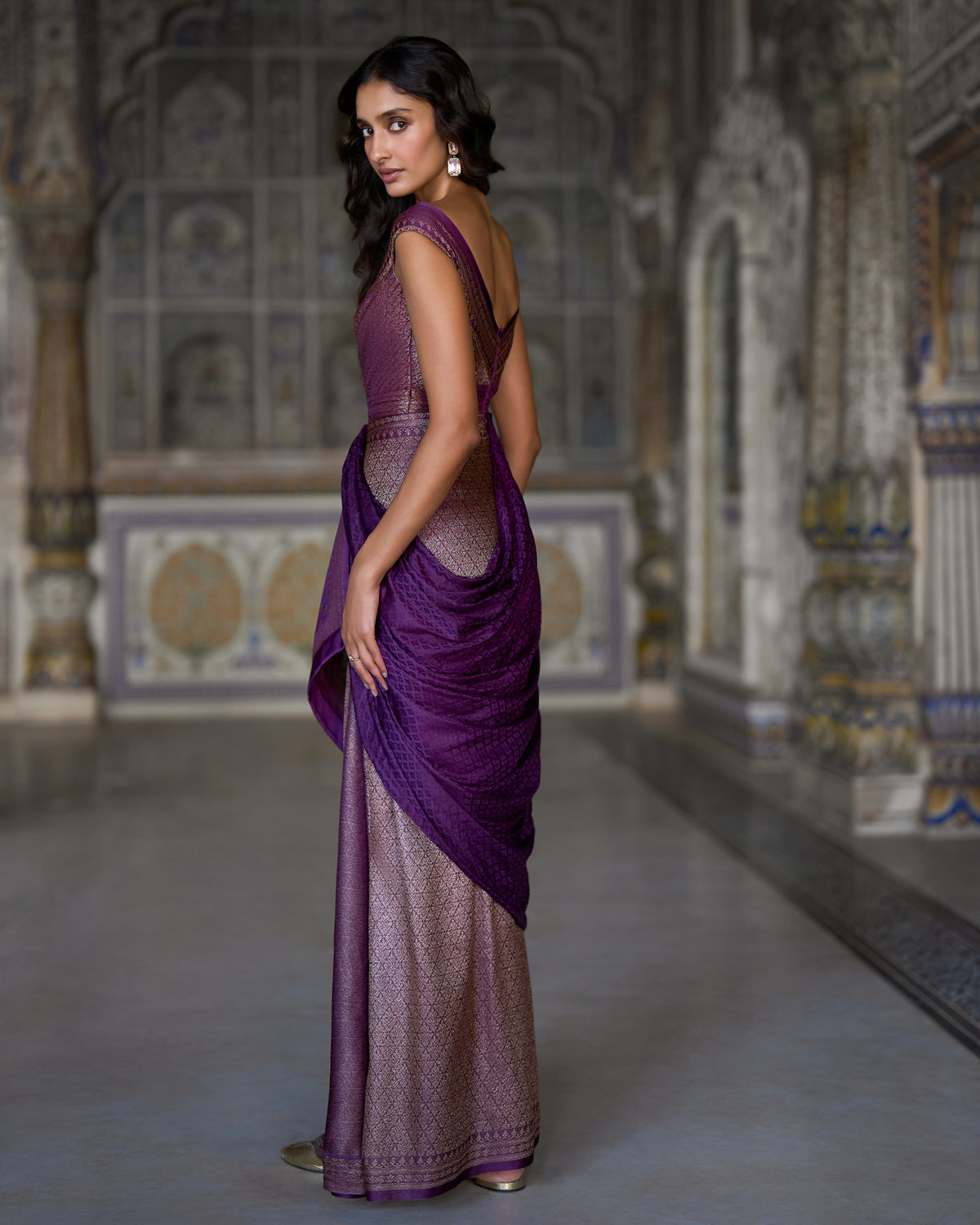 Amethyst Brocade Sari Gown