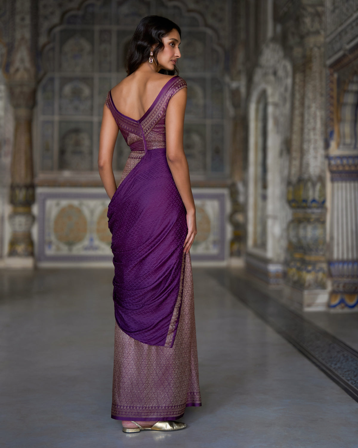 Amethyst Brocade Sari Gown