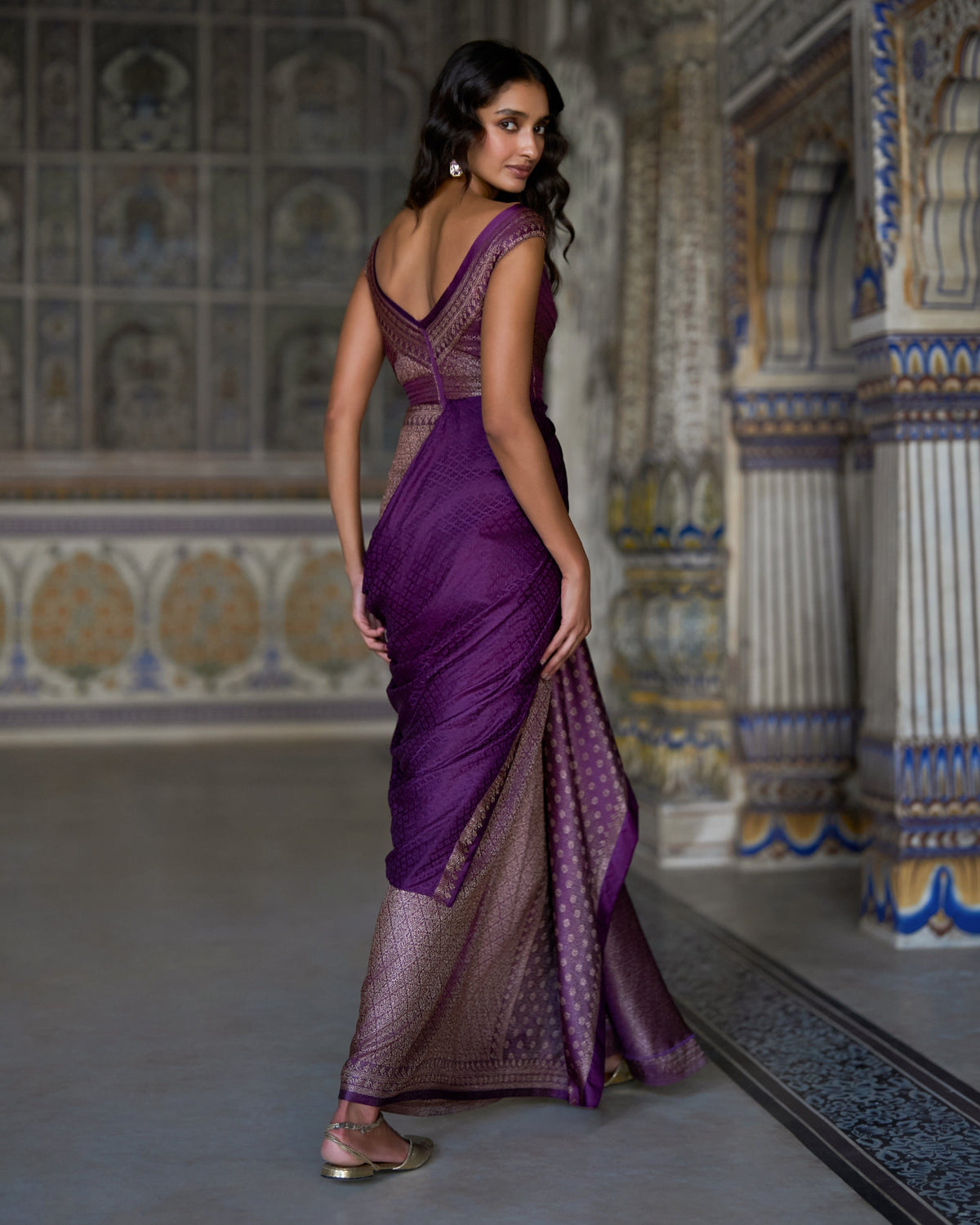 Amethyst Brocade Sari Gown