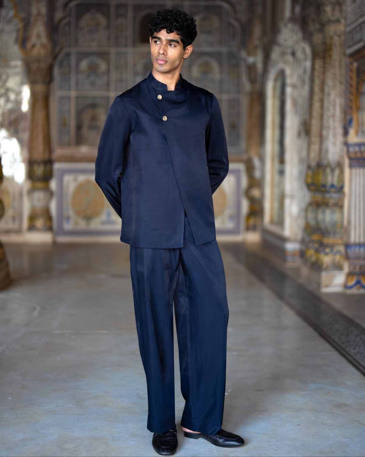Navy Asymmetric Jacket Pant Set
