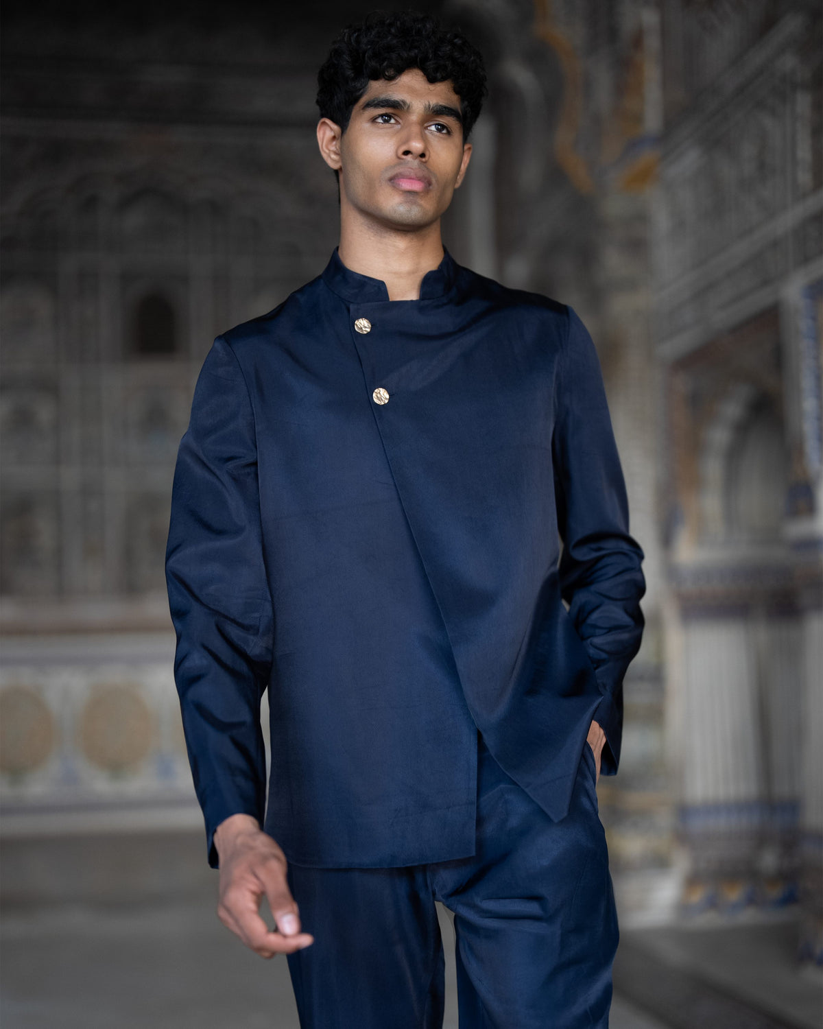 Navy Asymmetric Jacket Pant Set