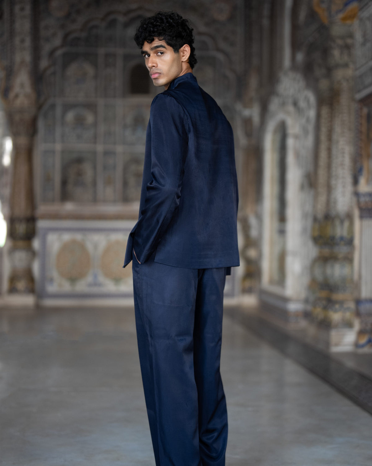 Navy Asymmetric Jacket Pant Set