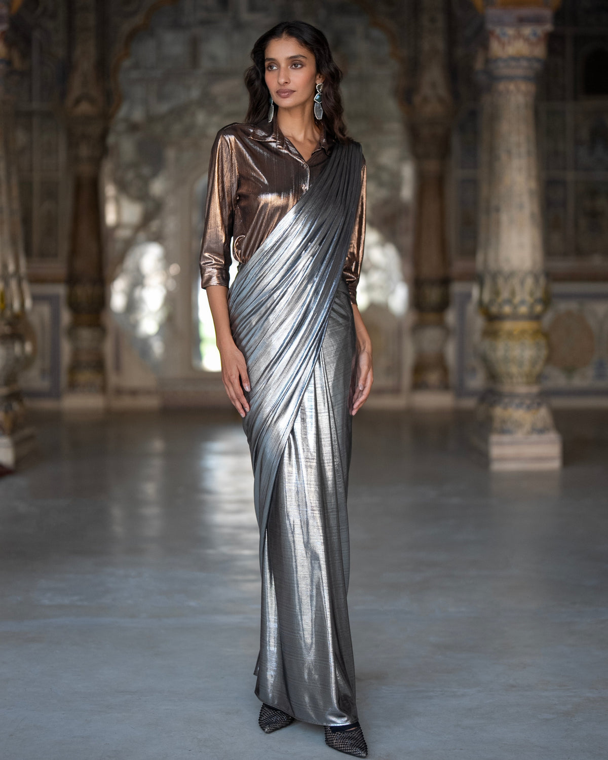 Copper Sari Drape Set