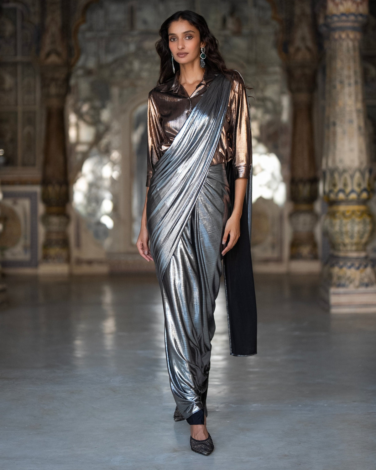 Copper Sari Drape Set