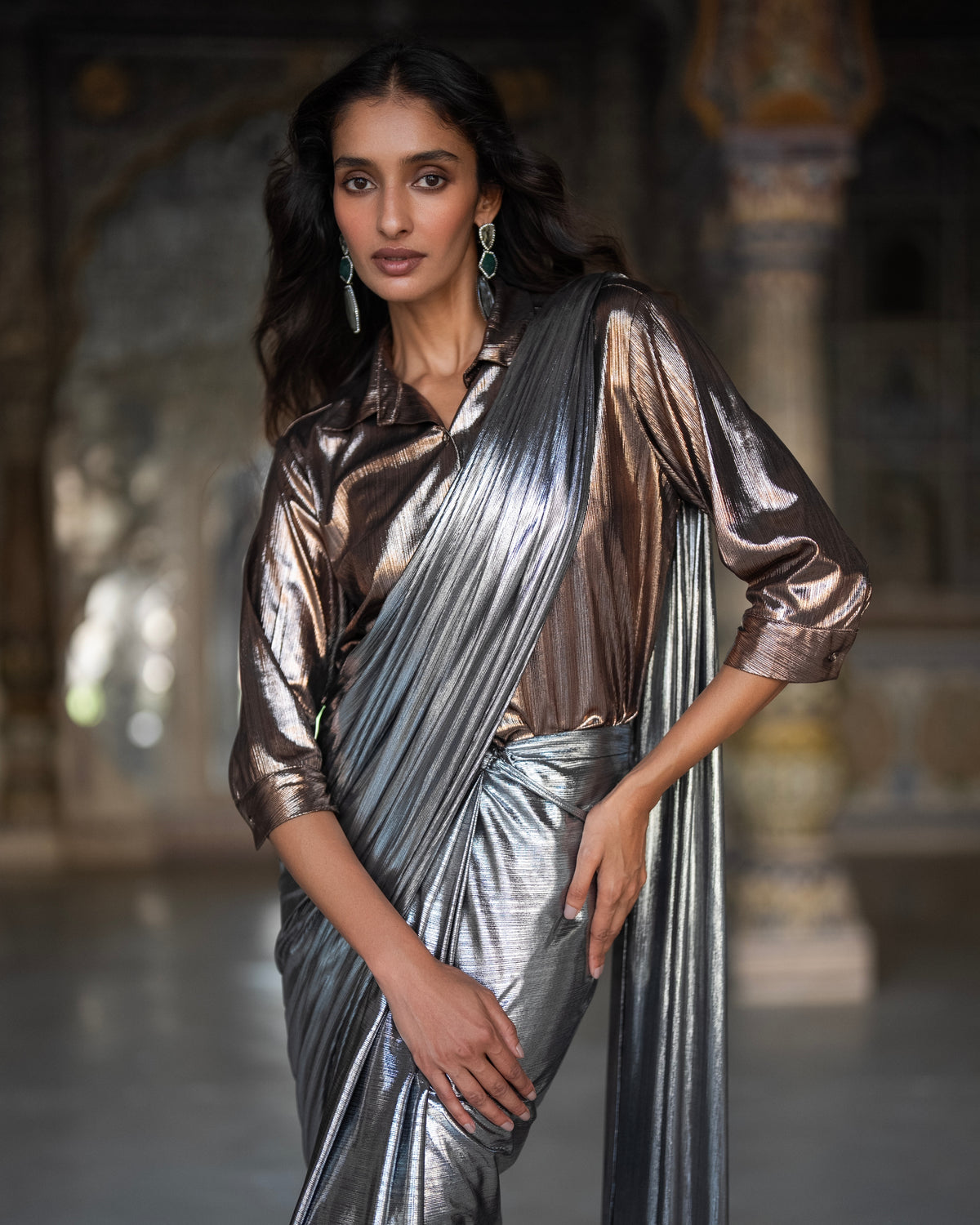 Copper Sari Drape Set