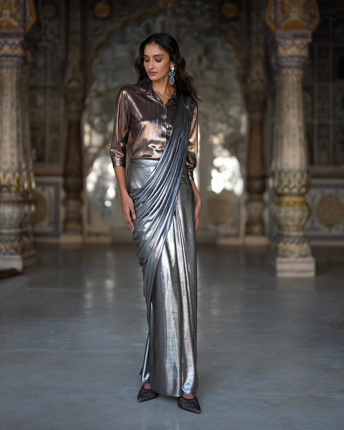 Copper Sari Drape Set