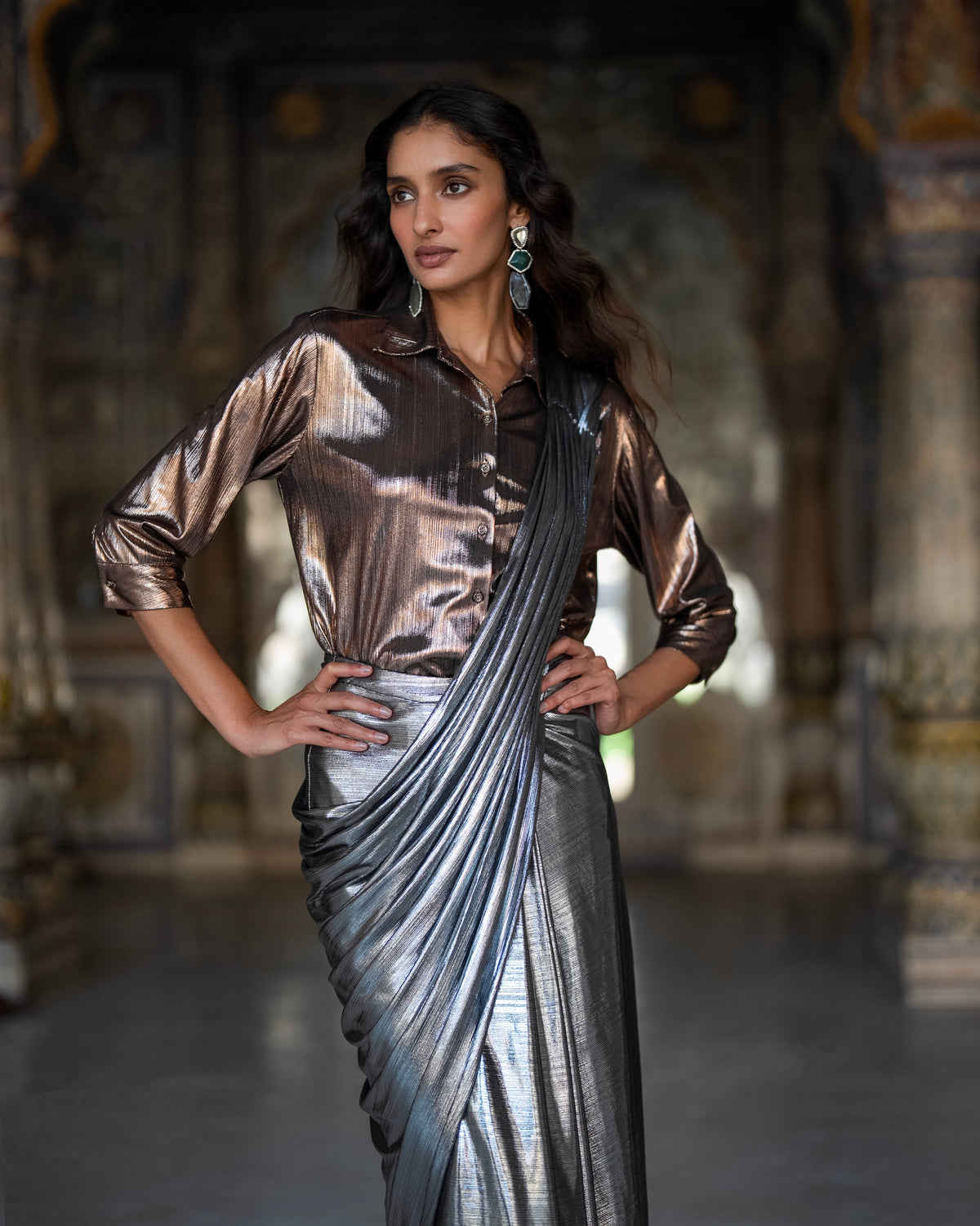 Copper Sari Drape Set