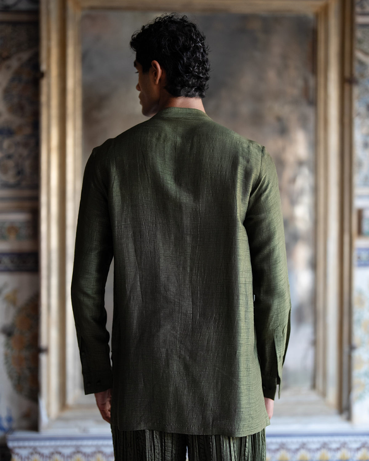 Green Pintuck Shirt Kurta Set