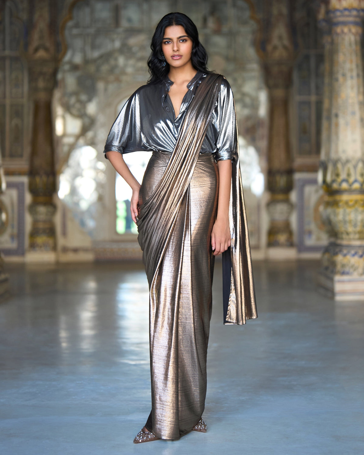 Silver & Copper Sari Skirt Set