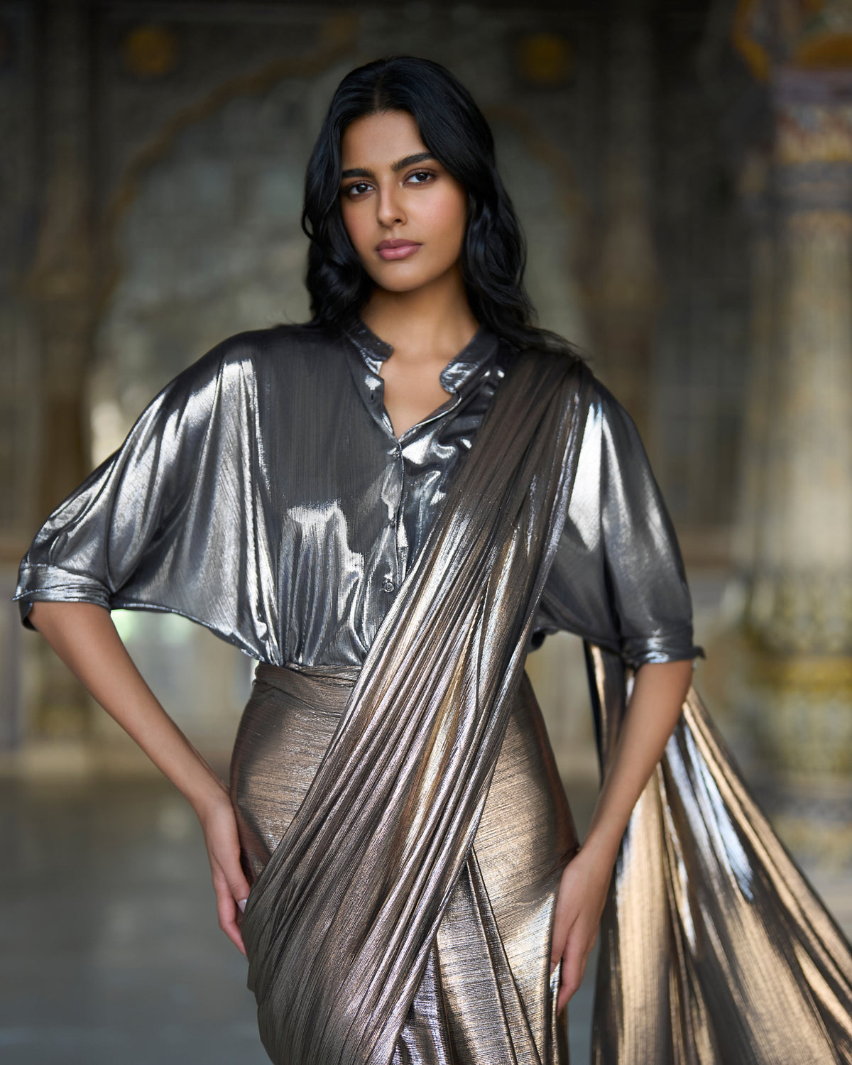 Silver & Copper Sari Skirt Set