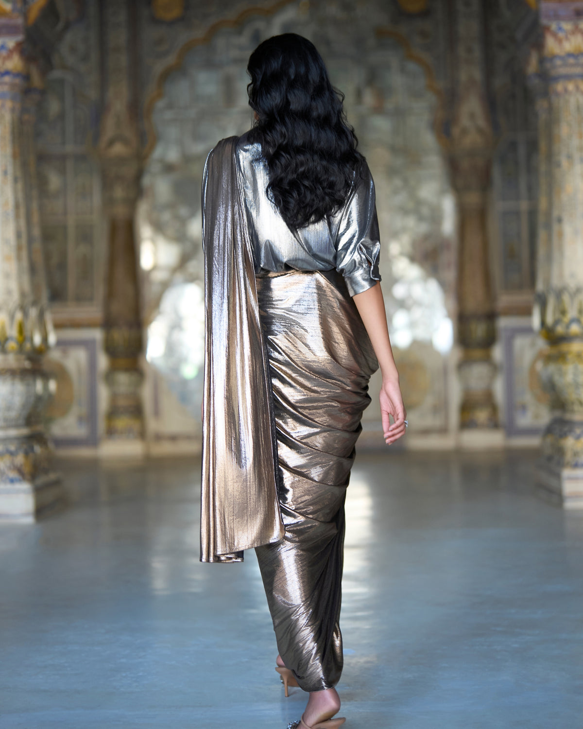 Silver & Copper Sari Skirt Set