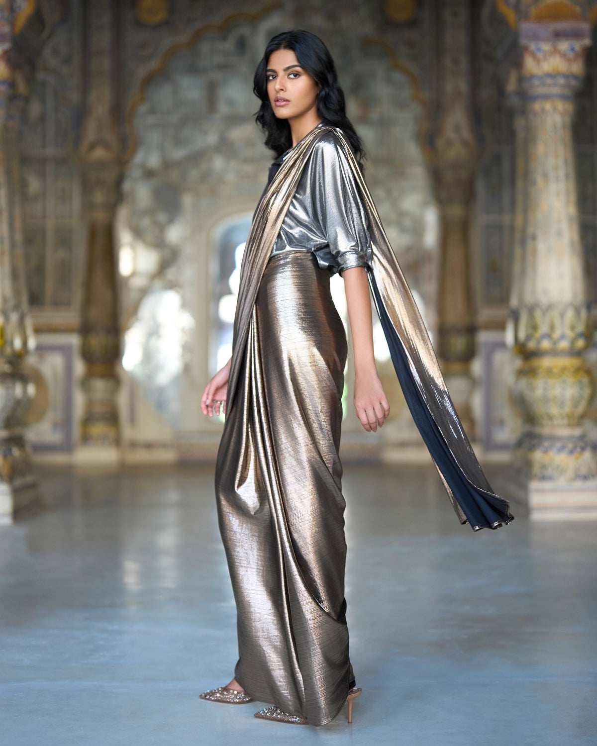 Silver & Copper Sari Skirt Set