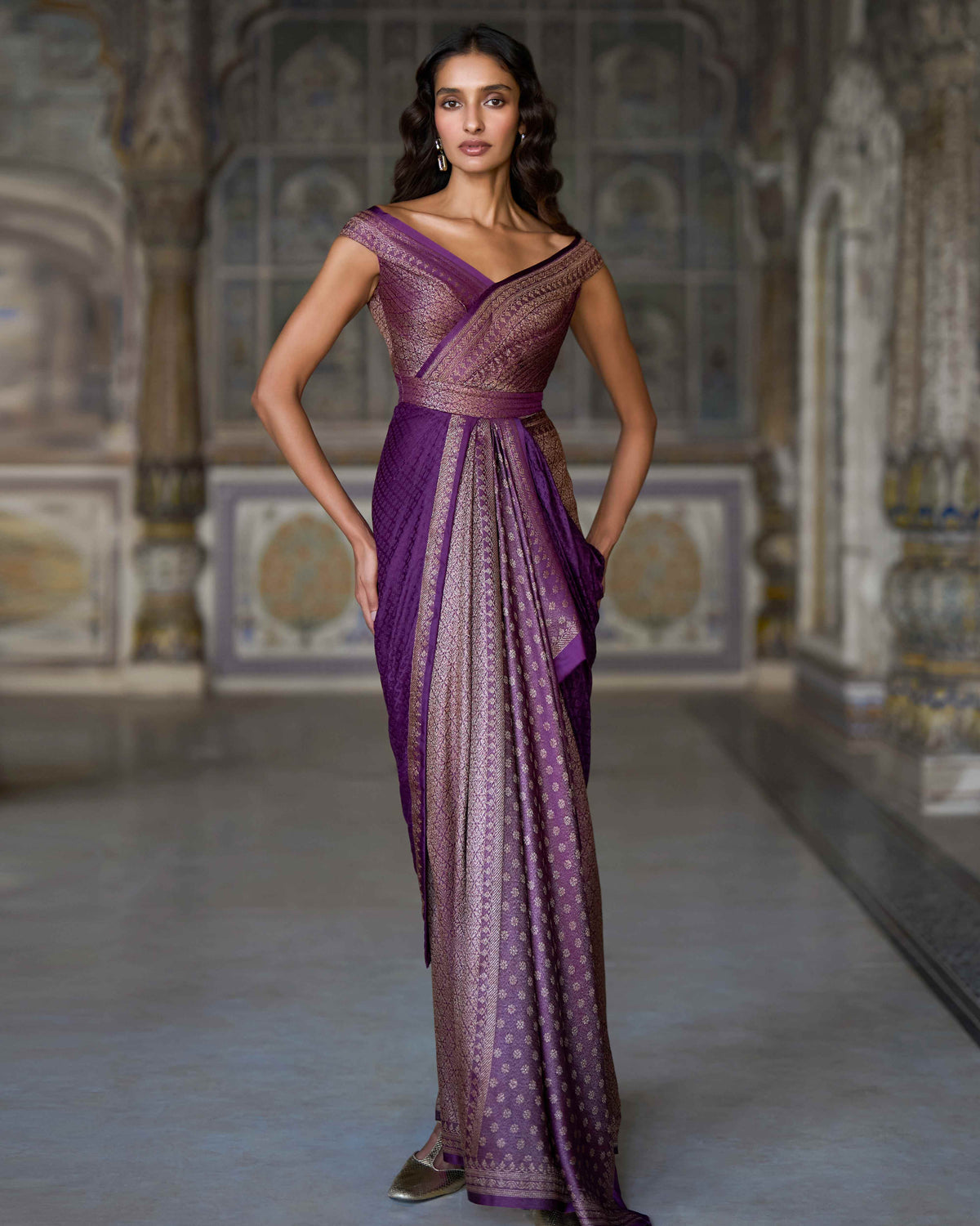 Amethyst Brocade Sari Gown
