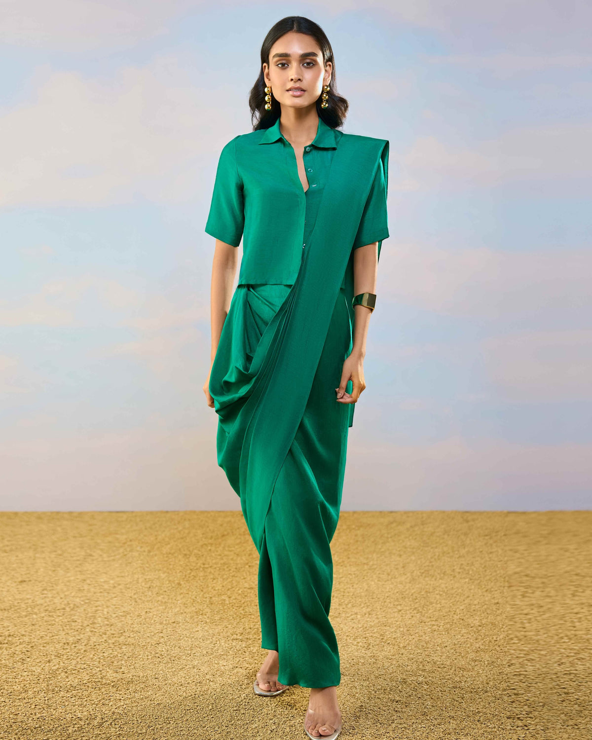 Emerald Shirt Sari Skirt Set