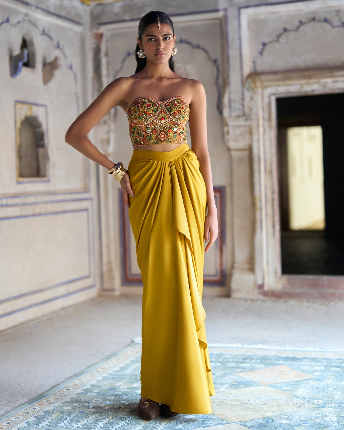 Mustard Bralette Skirt Set