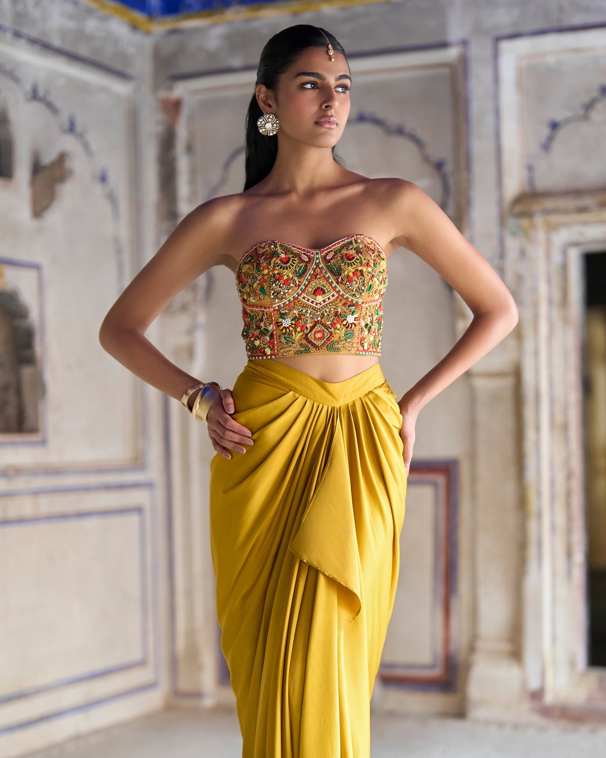 Mustard Bralette Skirt Set