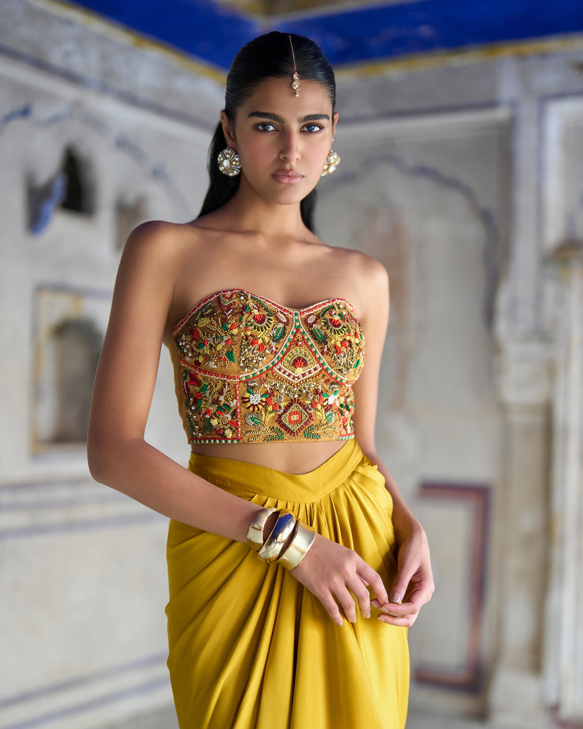 Mustard Bralette Skirt Set