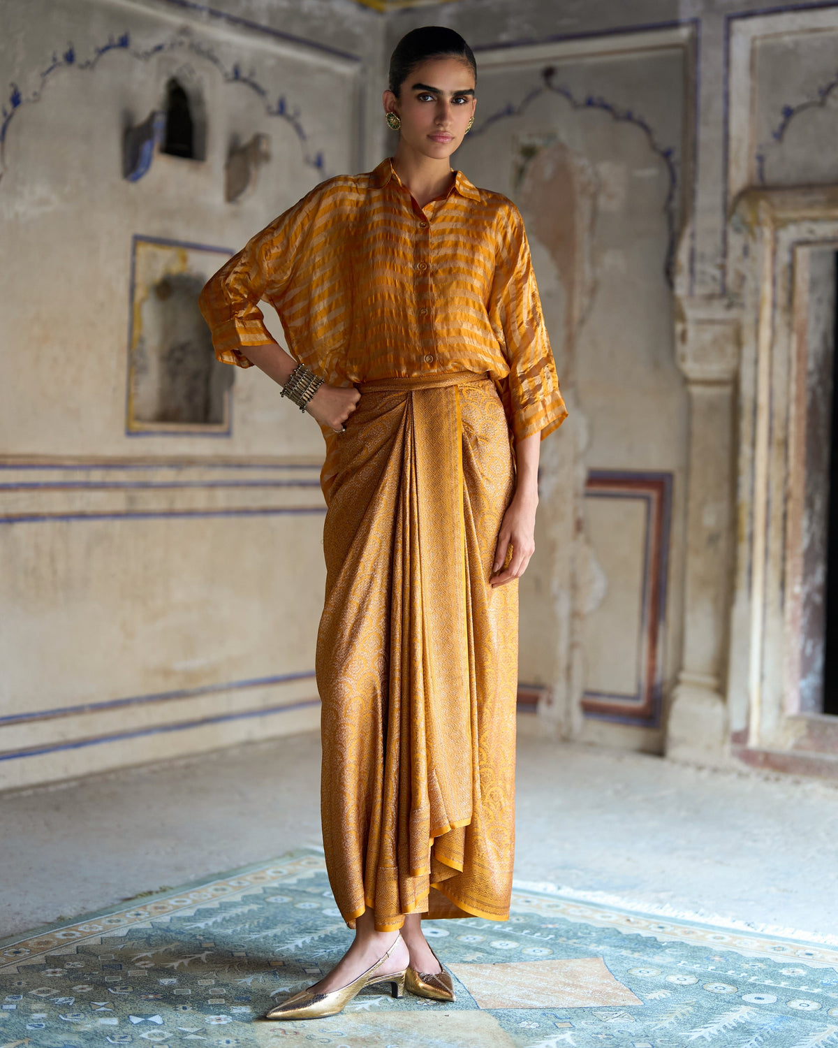 Mustard Brocade Skirt Set