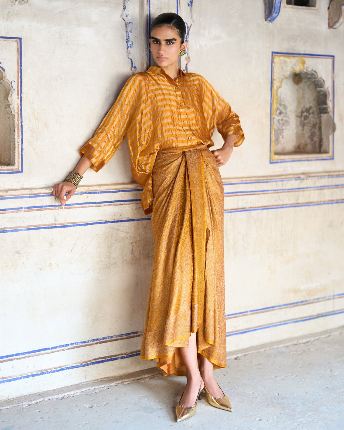 Mustard Brocade Skirt Set