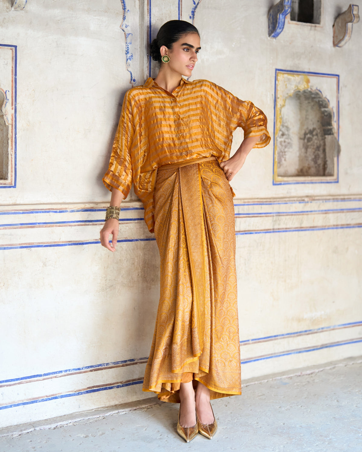 Mustard Brocade Skirt Set
