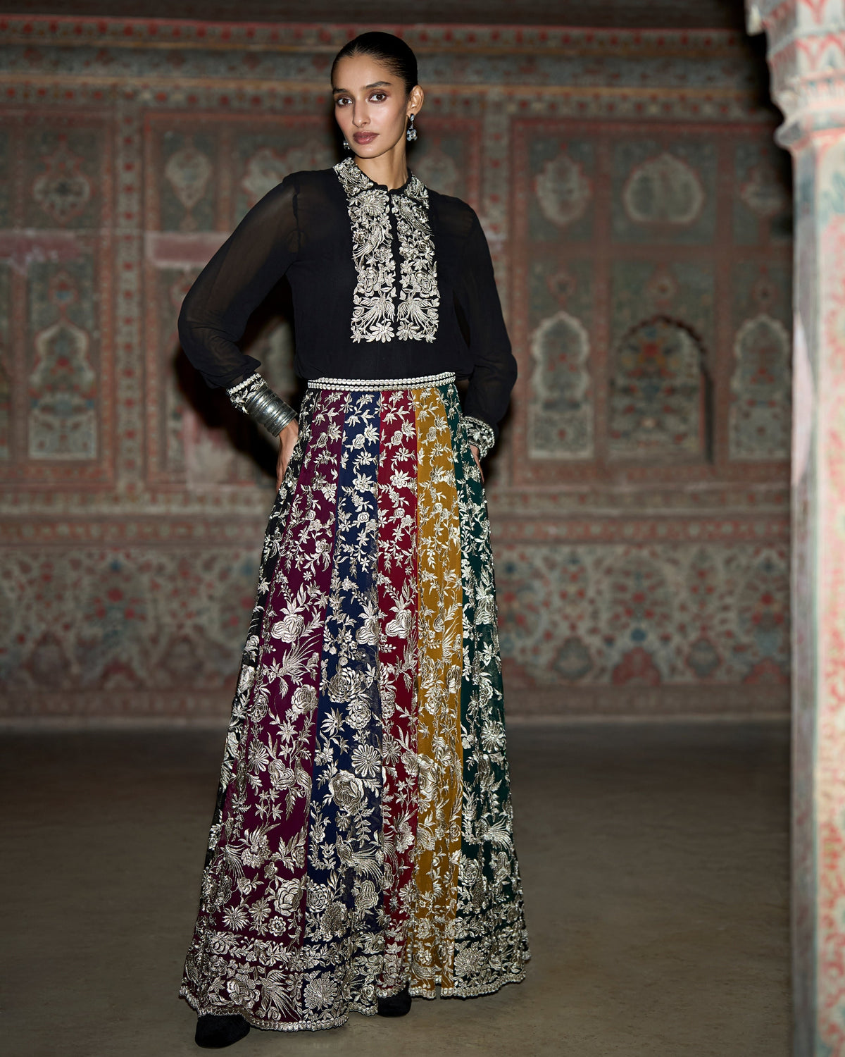Multicolour Gara Skirt Set