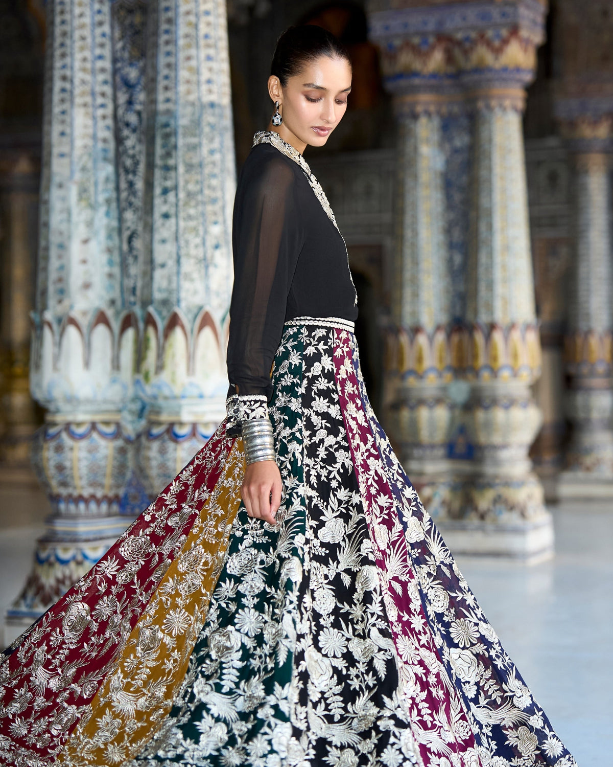 Multicolour Gara Skirt Set