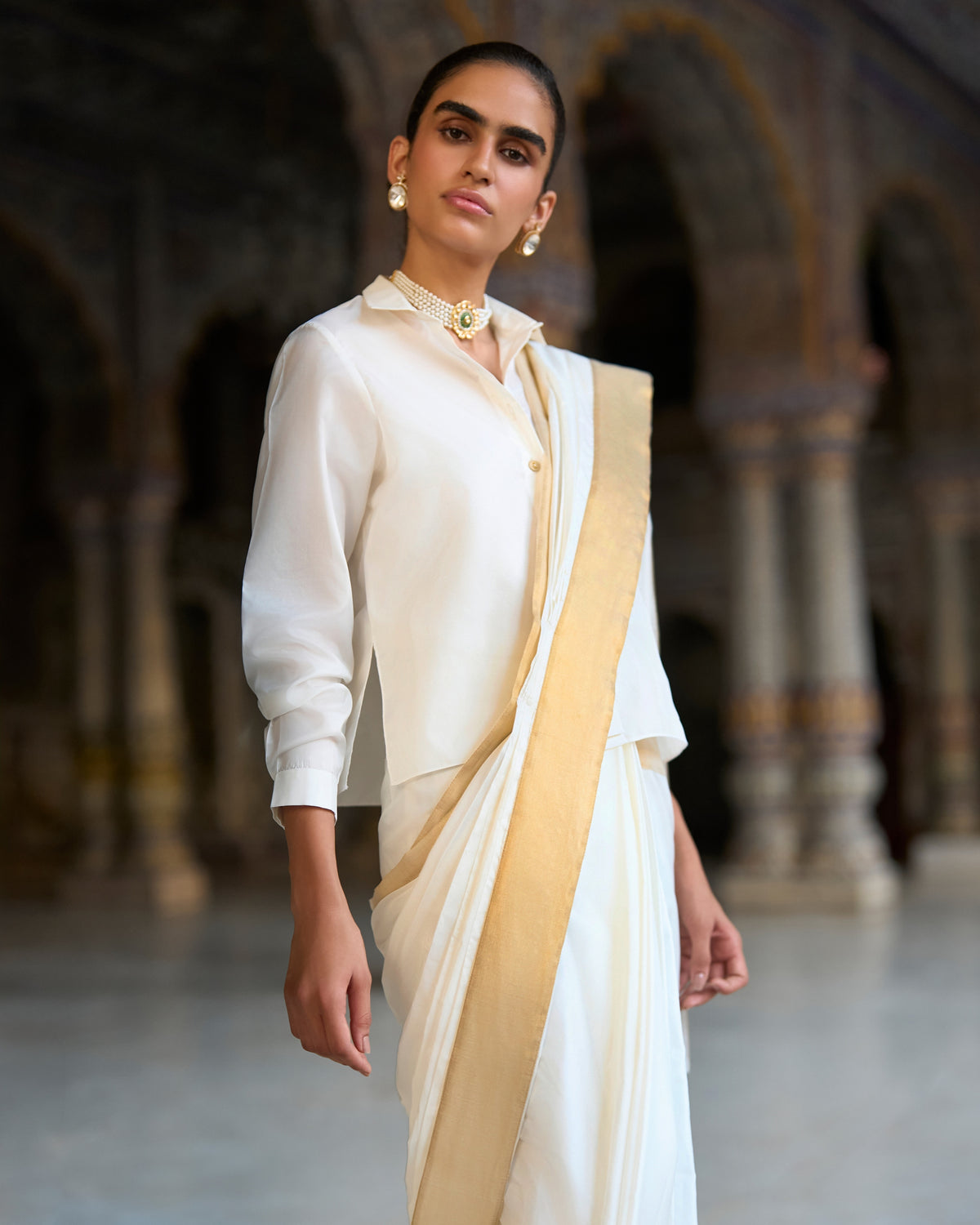 Ivory Gold Sari Set