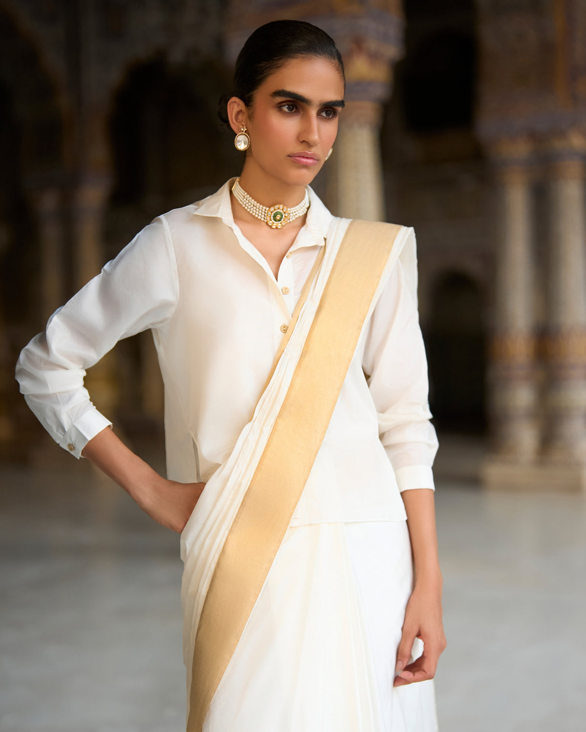 Ivory Gold Sari Set