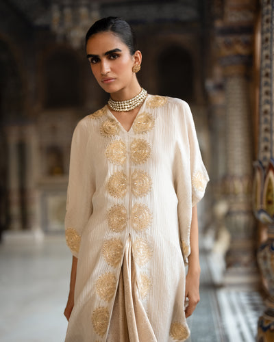 Ecru Brocade Skirt & Kaftan Set