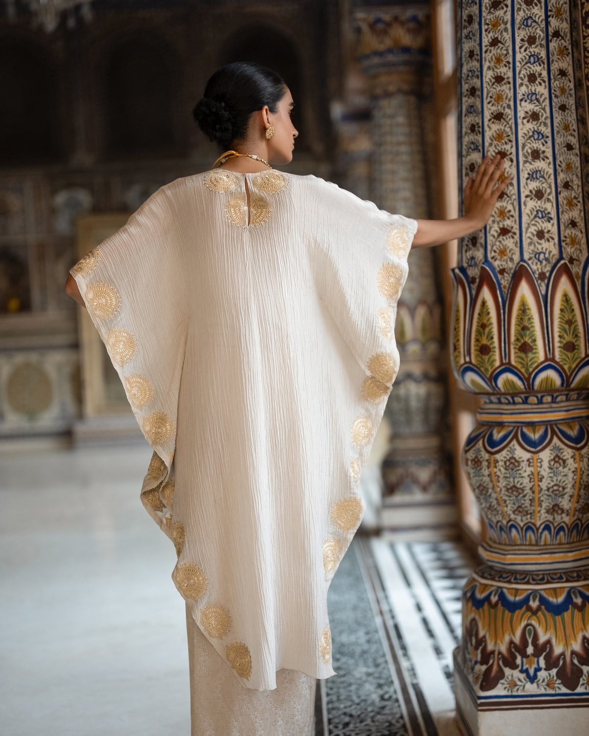 Ecru Brocade Skirt & Kaftan Set
