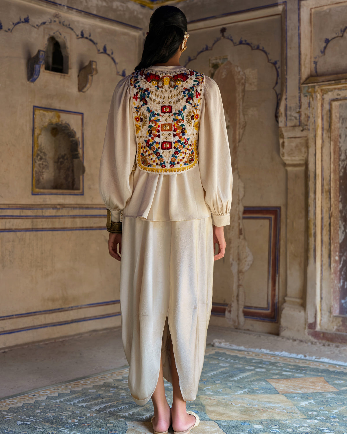 Ivory Embroidered Cowl Pant Set