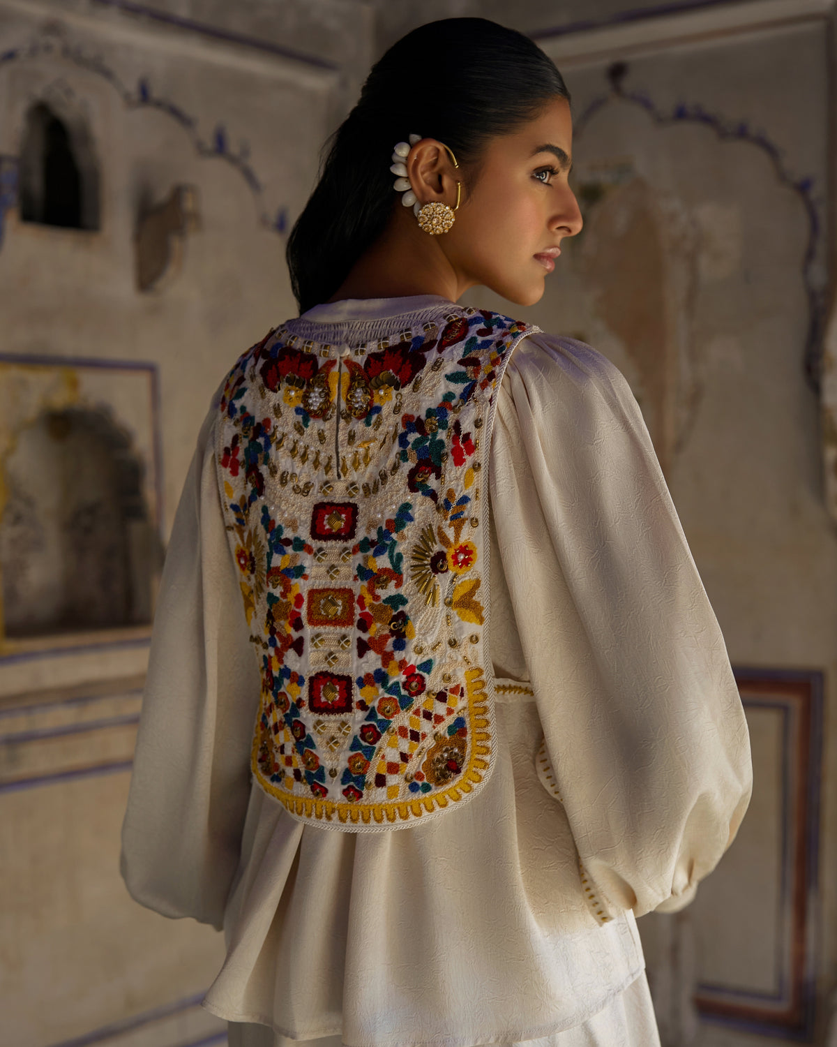 Ivory Embroidered Cowl Pant Set