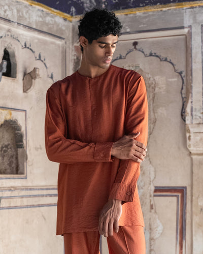 Rust Textured Shirt Kurta Set