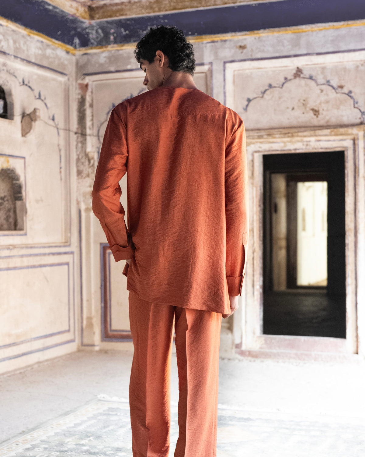 Rust Textured Shirt Kurta Set