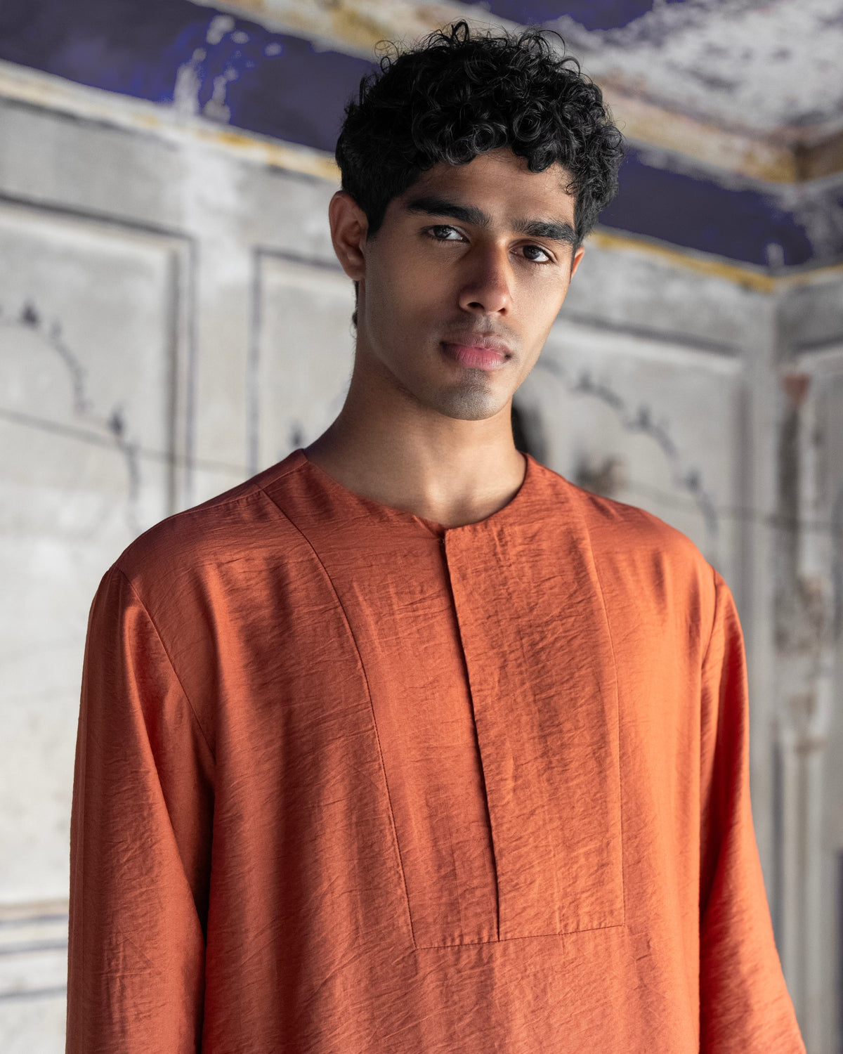Rust Textured Shirt Kurta Set