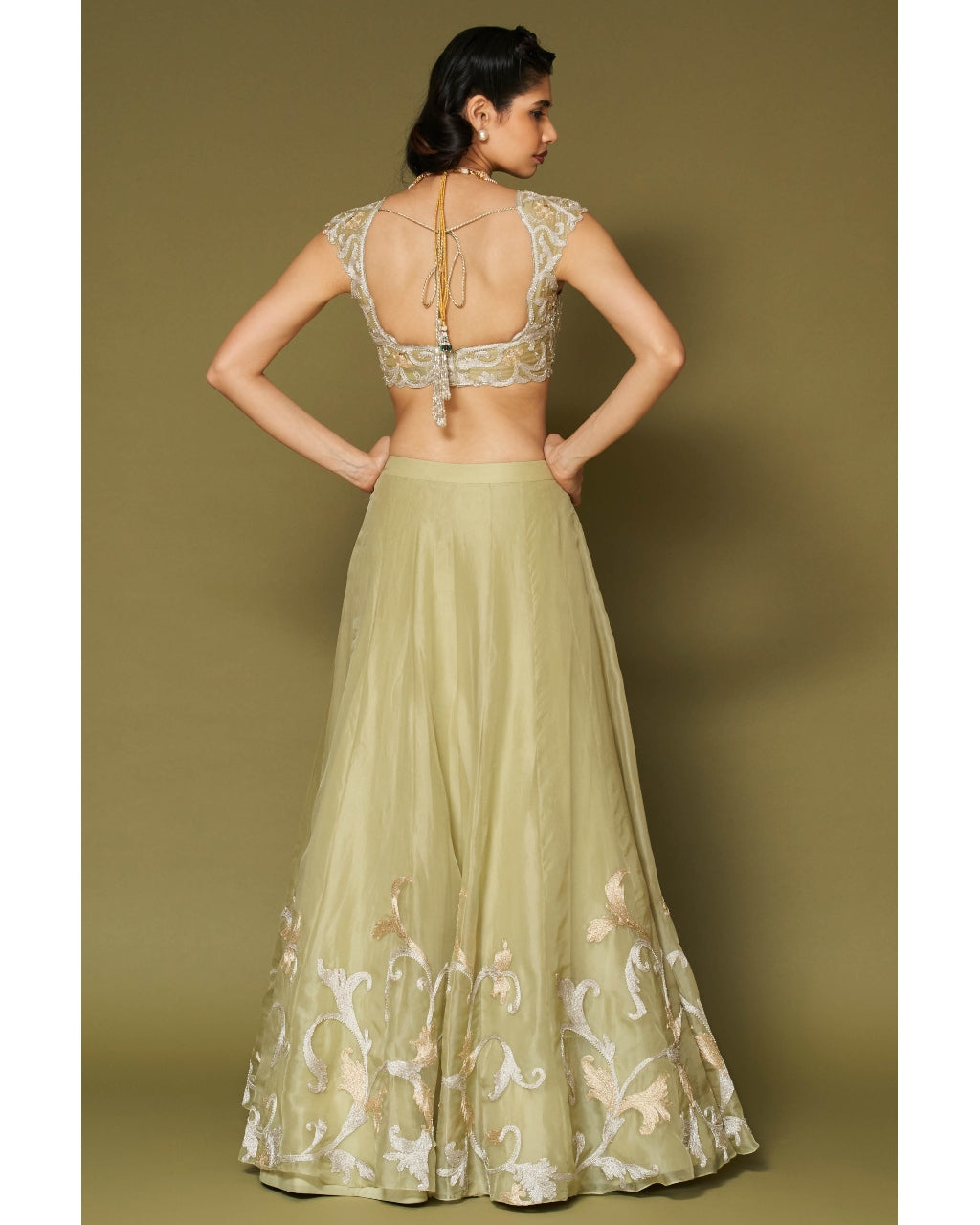 Pistachio Embroidered Silk Organza Lehenga Set