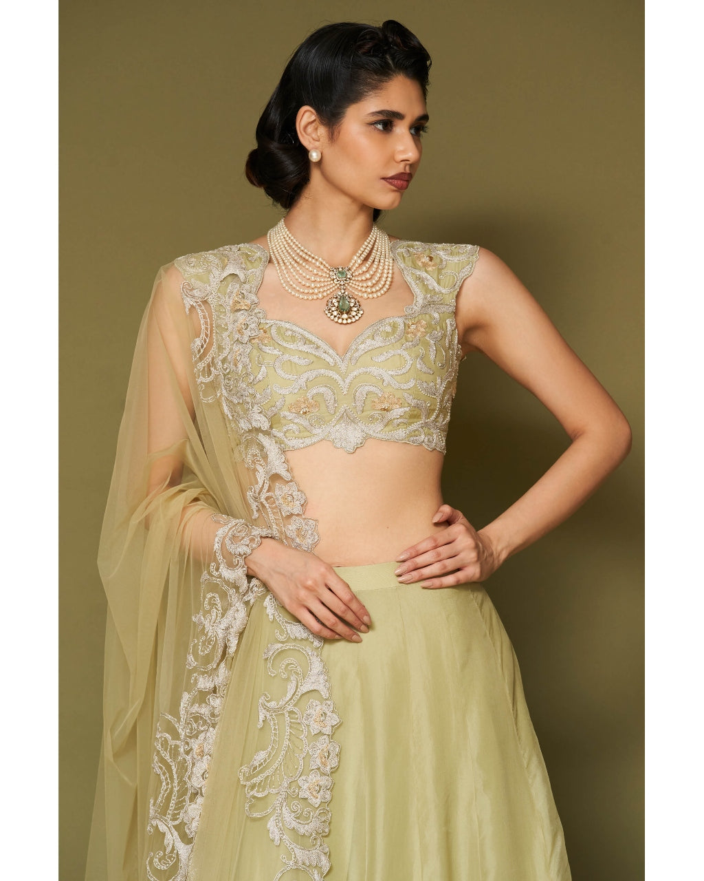 Pistachio Embroidered Silk Organza Lehenga Set