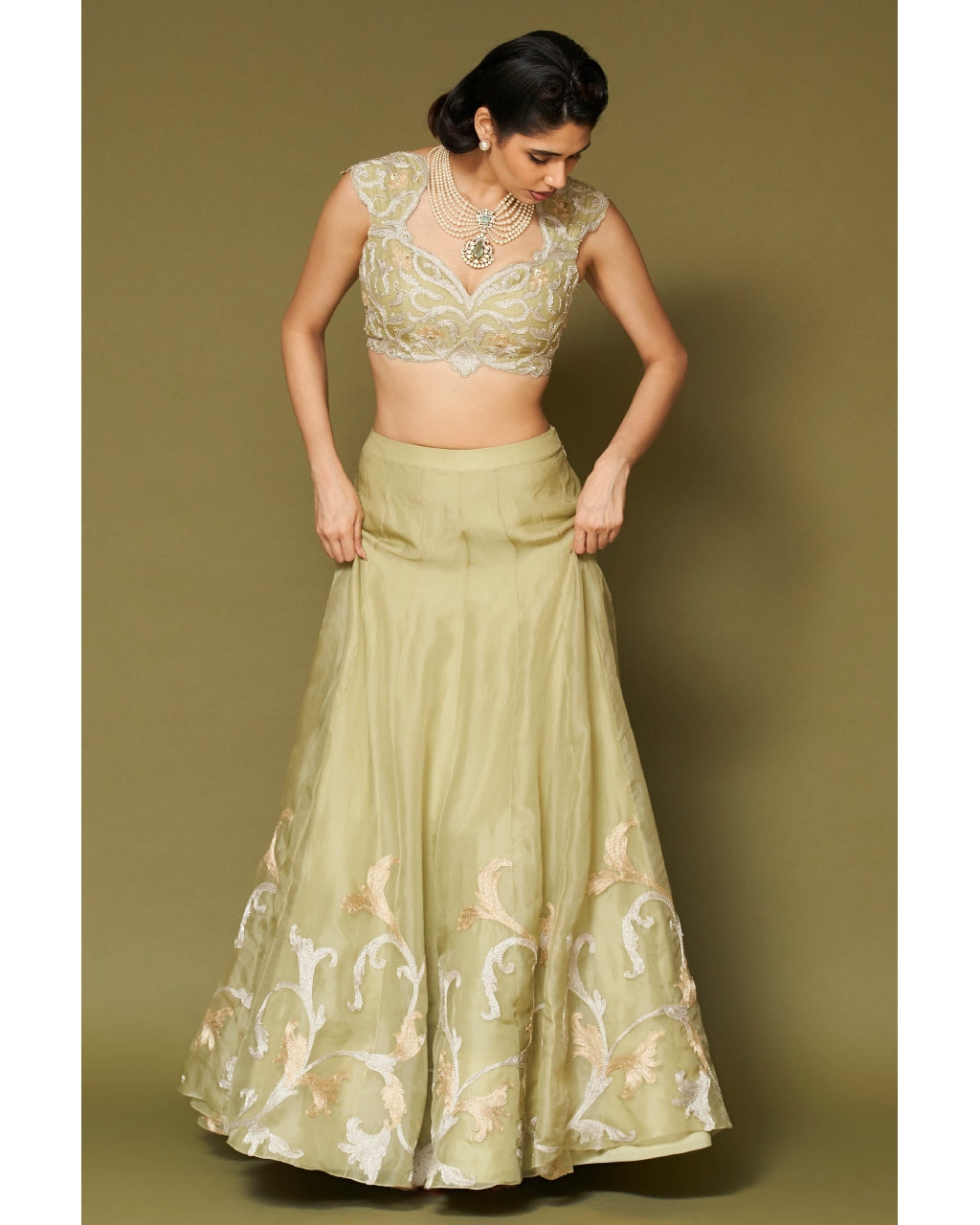 Pistachio Embroidered Silk Organza Lehenga Set