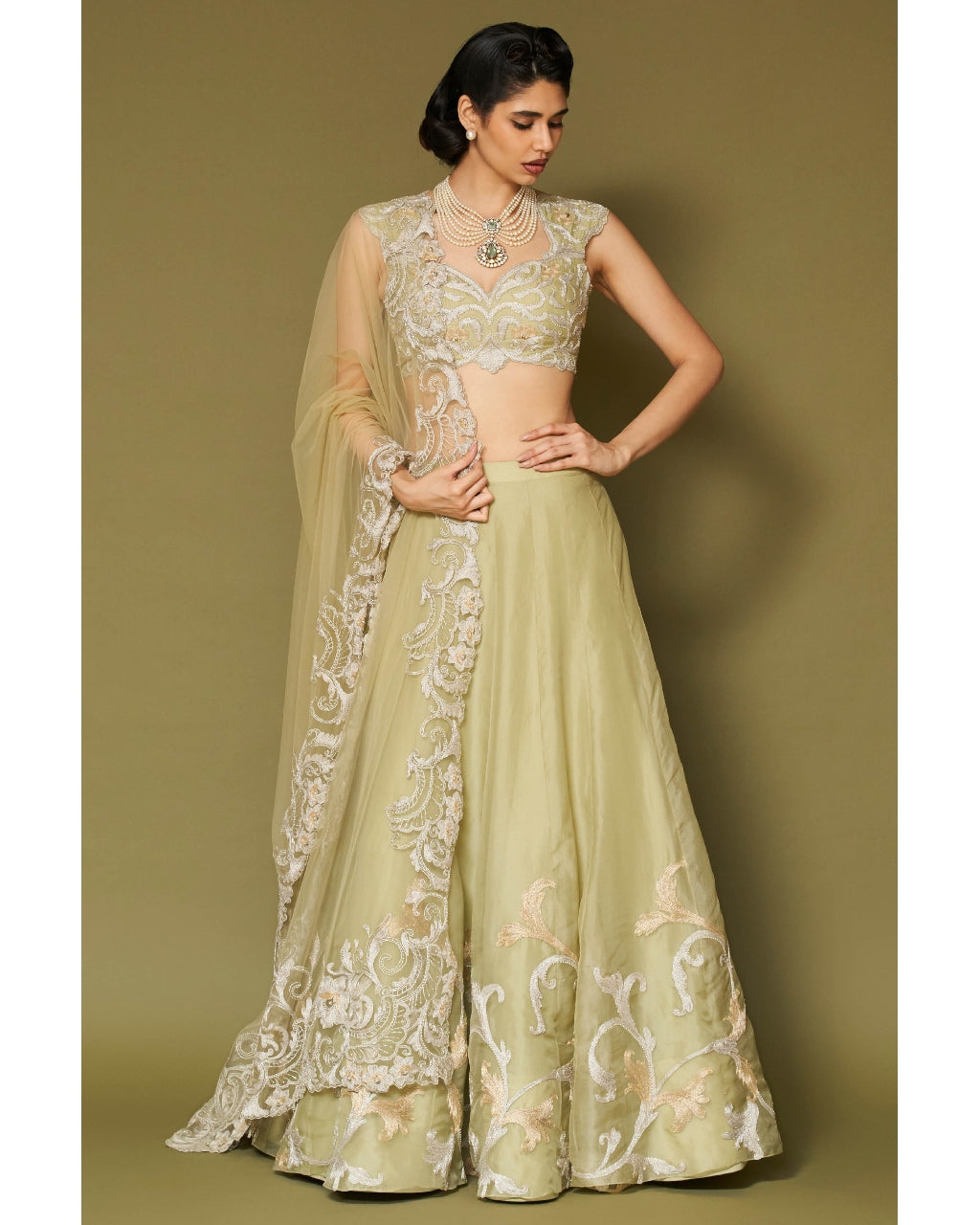 Pistachio Embroidered Silk Organza Lehenga Set