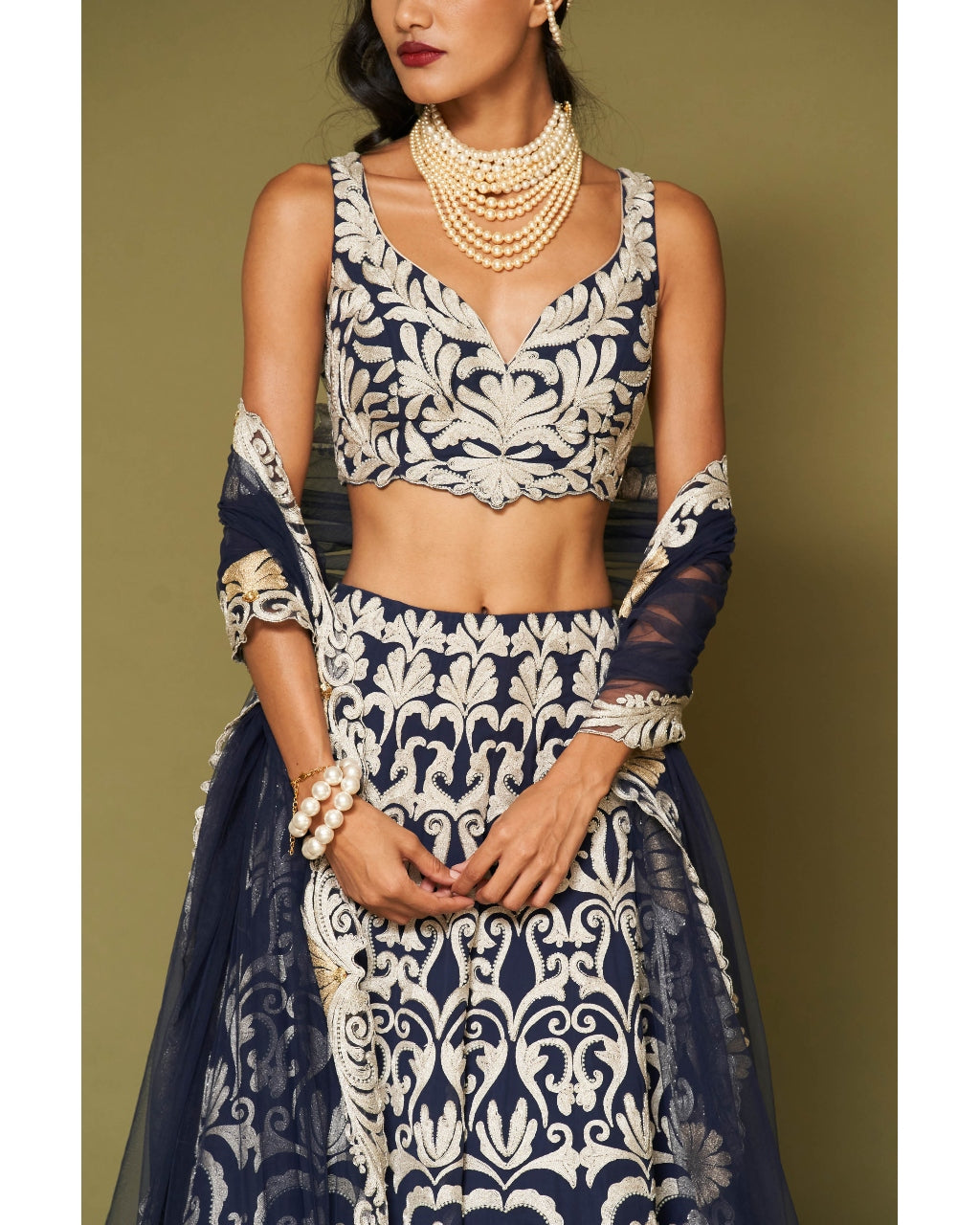 Midnight Navy Embroidered Georgette Lehenga Set