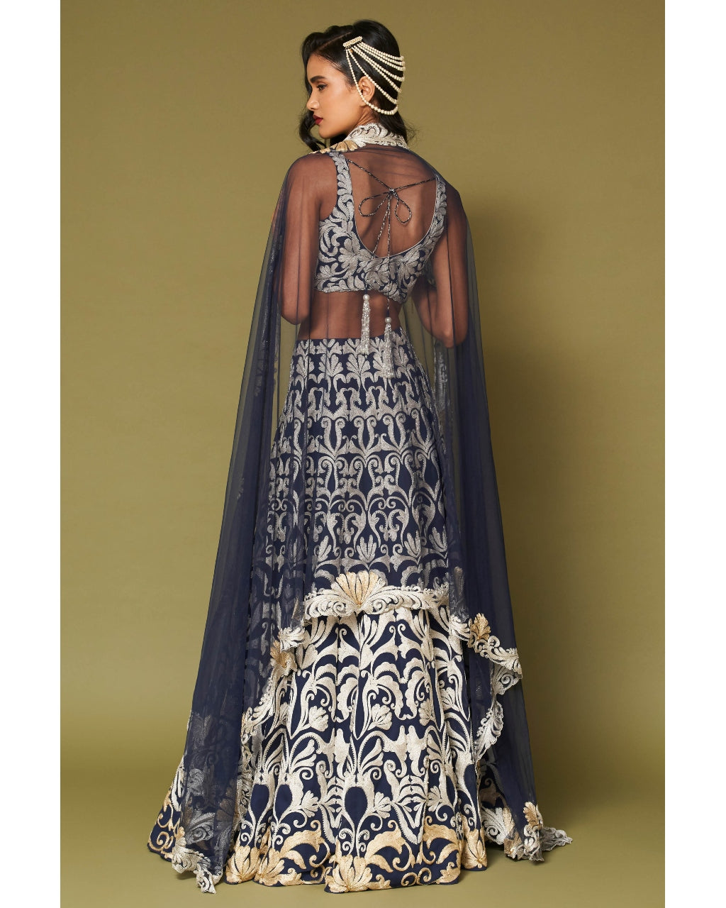 Midnight Navy Embroidered Georgette Lehenga Set