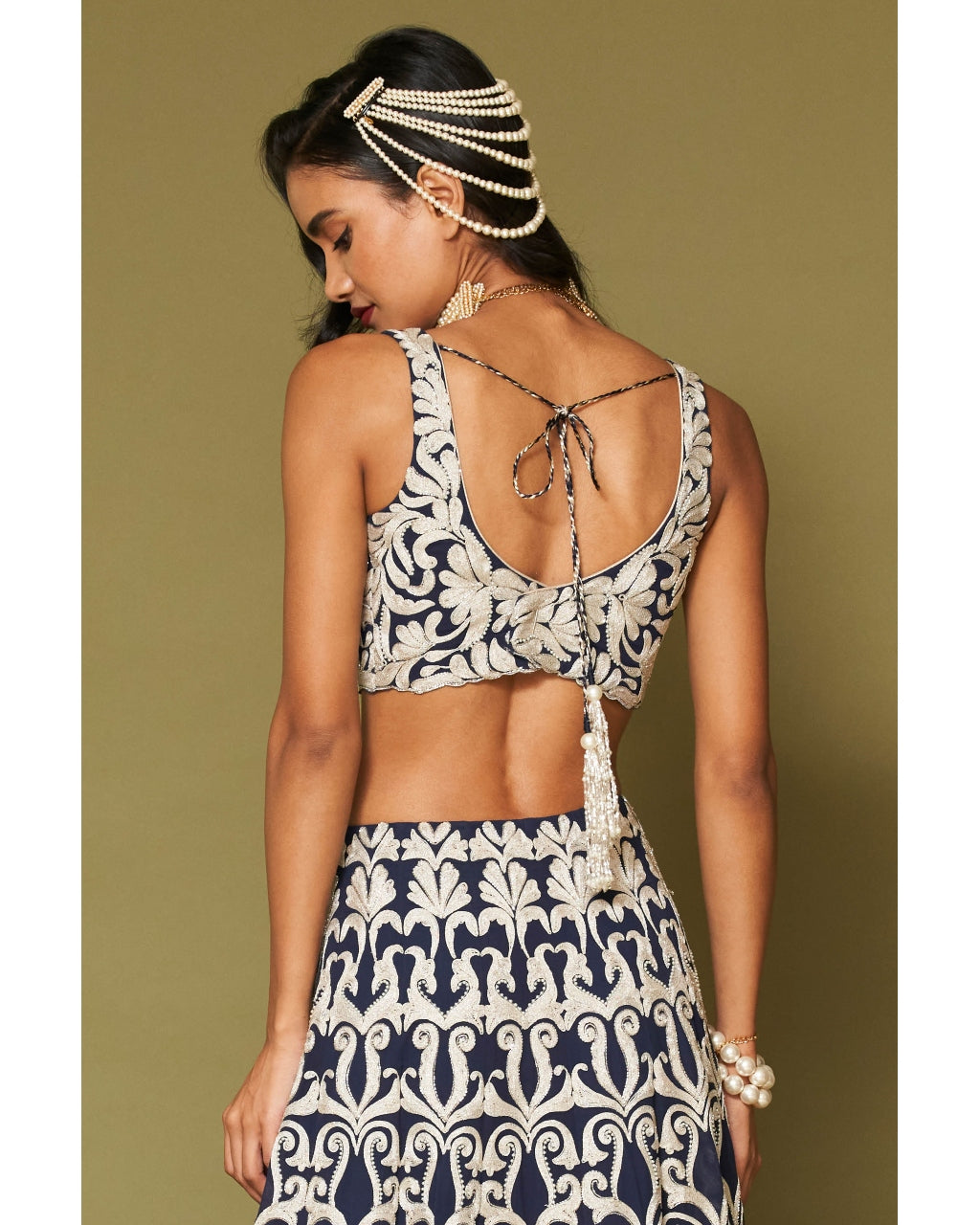 Midnight Navy Embroidered Georgette Lehenga Set