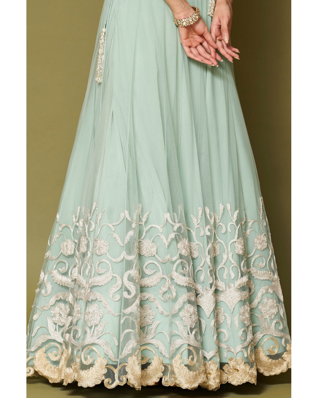 Aqua Embroidered Tulle Lehenga Set