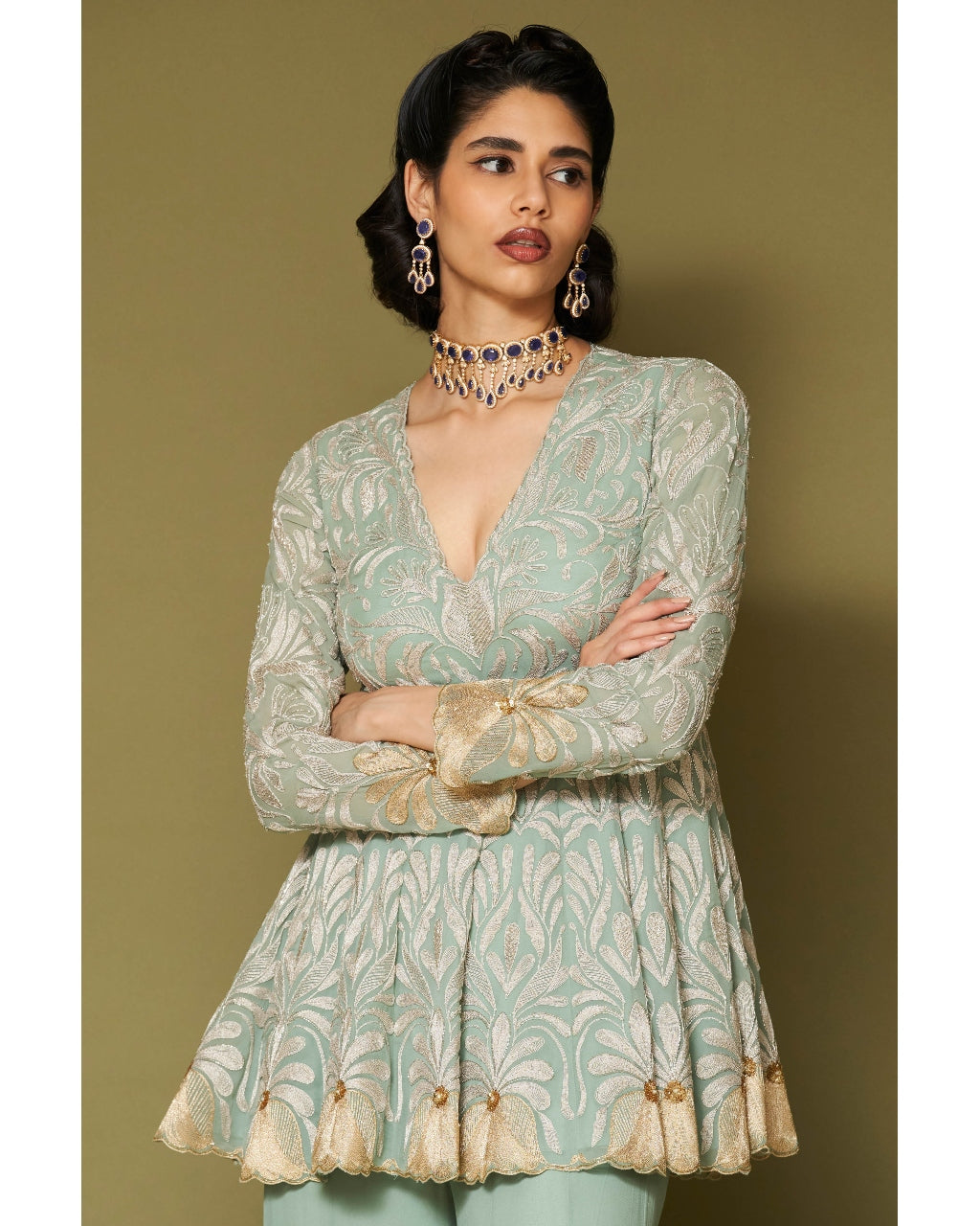 Aqua Embroidered Georgette Sharara Set