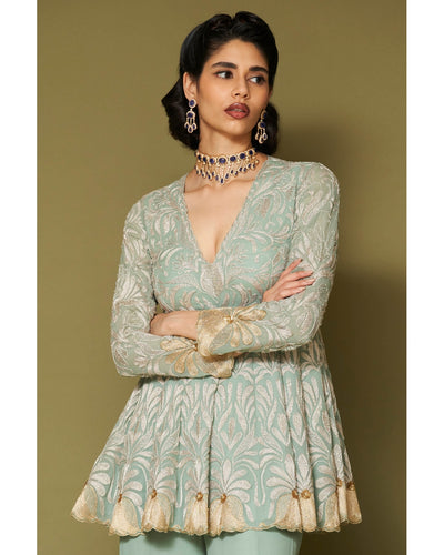 Aqua Embroidered Georgette Sharara Set