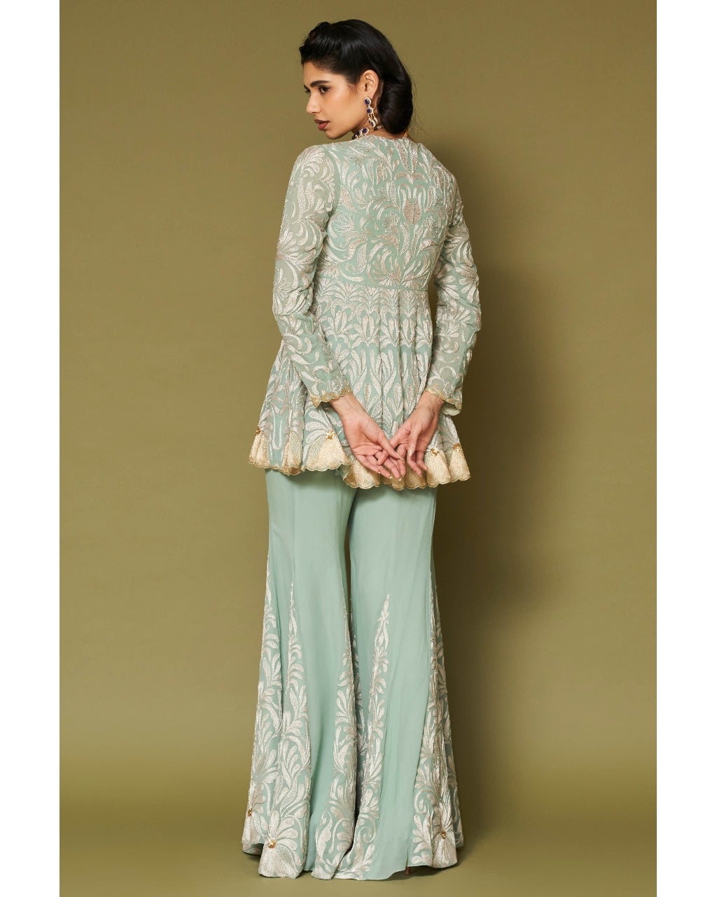 Aqua Embroidered Georgette Sharara Set