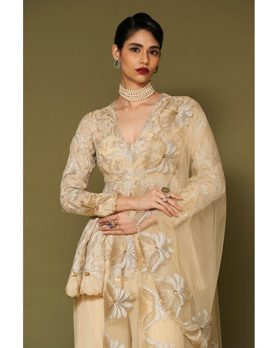 Butter Yellow Embroidered Georgette Sharara Set