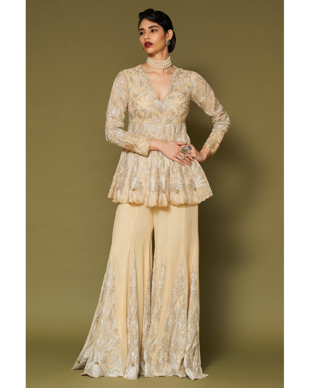 Butter Yellow Embroidered Georgette Sharara Set
