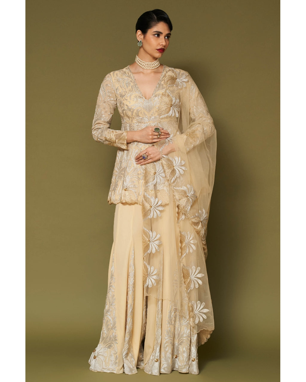 Butter Yellow Embroidered Georgette Sharara Set